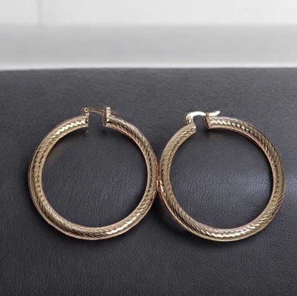 ANNE KLEIN Large Gold Hoops 60mm 2.38" Etched Textured Hoop Earrings Luxe Vibe - Picture 3 of 12